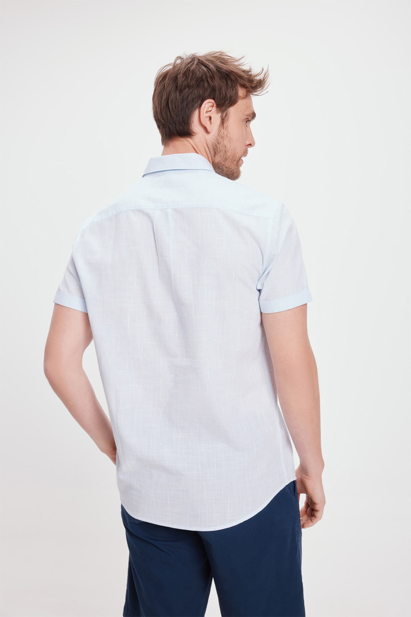 Milano Camisa Slub Lisa Bolsillos Azul