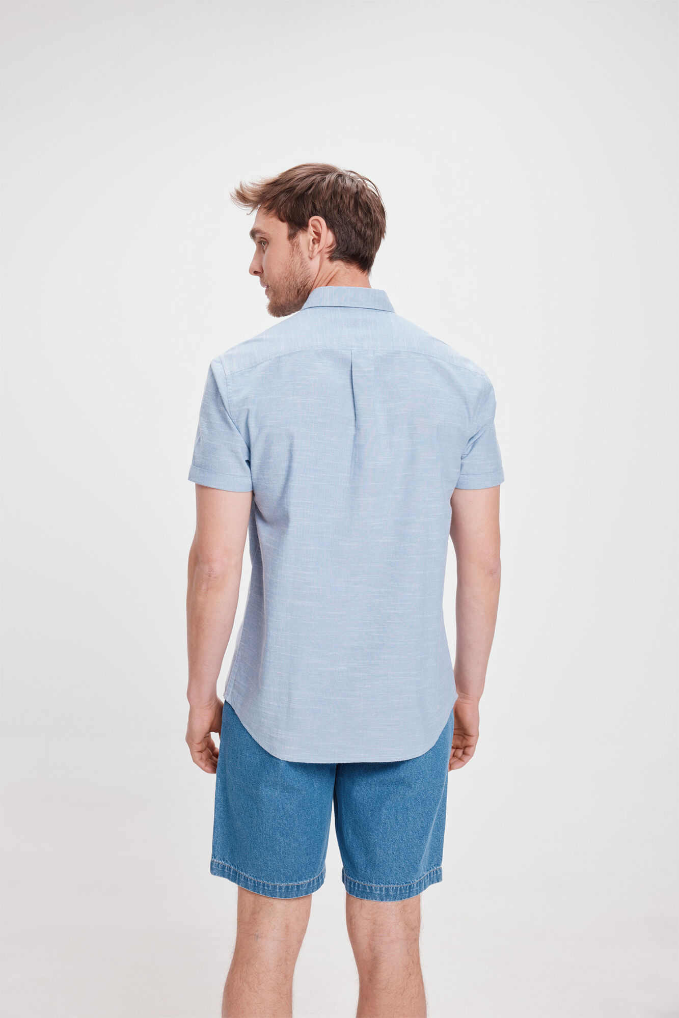 Milano Camisa Slub Lisa Bolsillos Azul