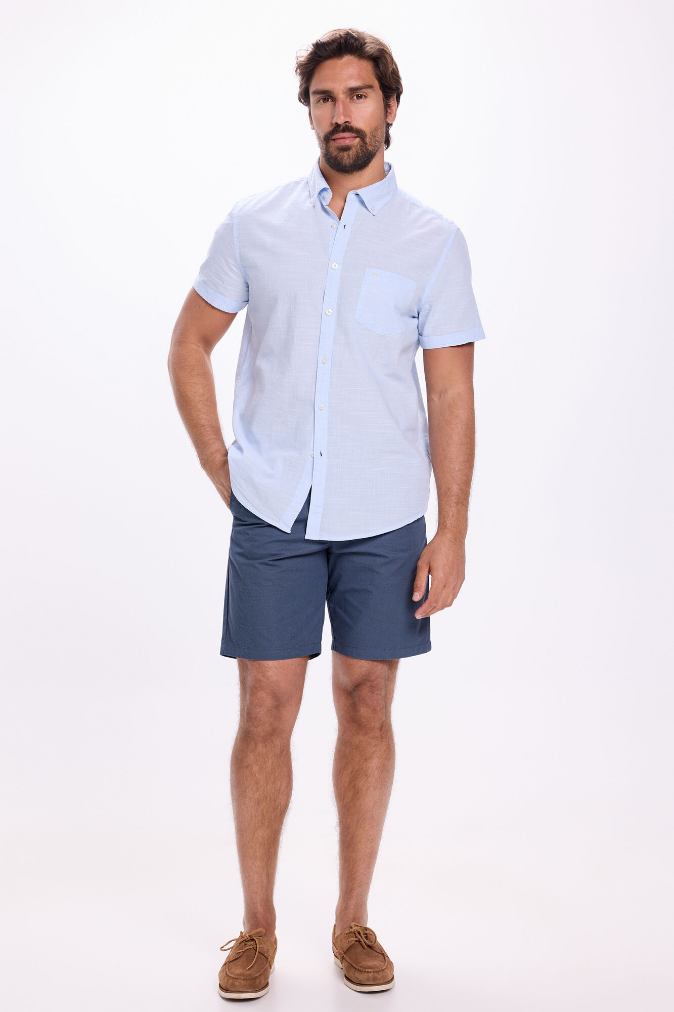 Milano Camisa Slub Lisa Azul Claro