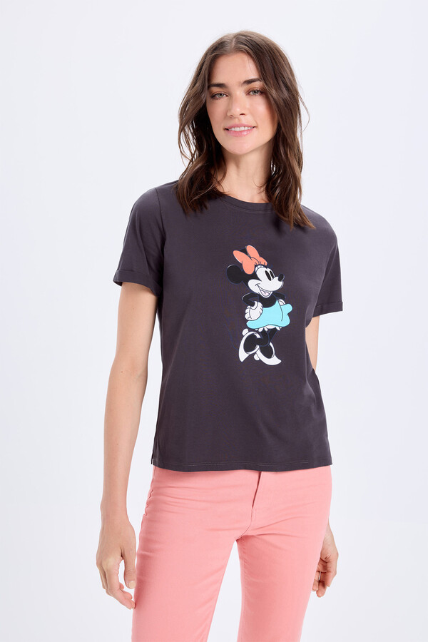 Milano Playera con efecto lavado y estampado de Minnie Mouse Negro