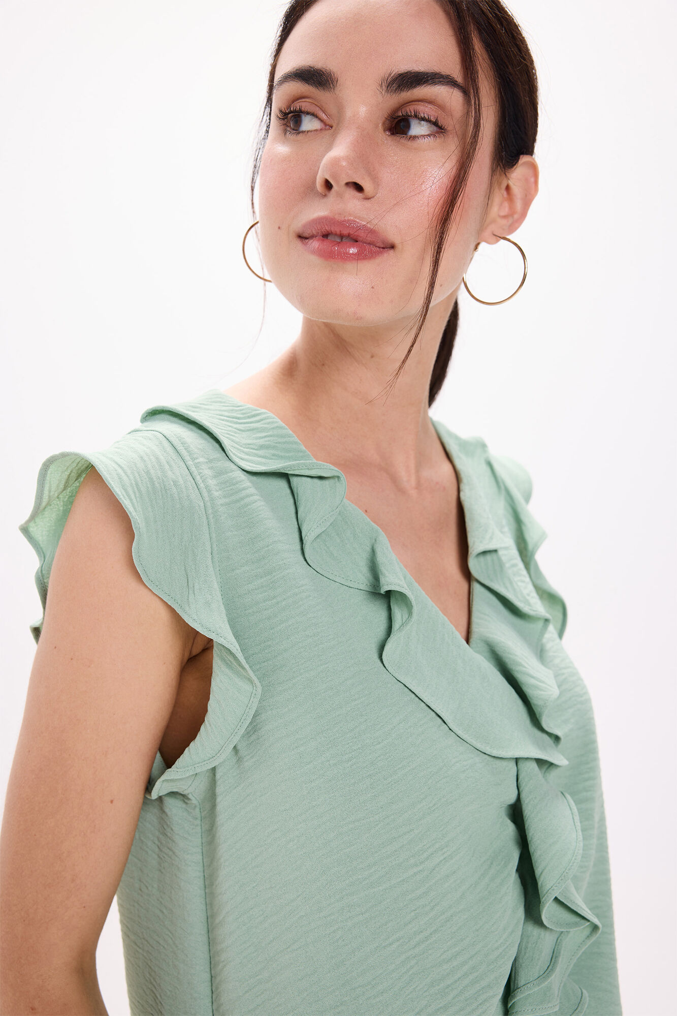 Milano Blusa fluida con volantes Verde