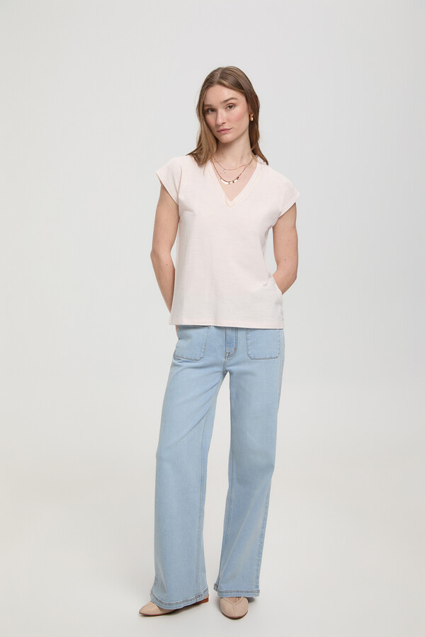 Milano Camiseta escote pico fornitura de lurex Rosa