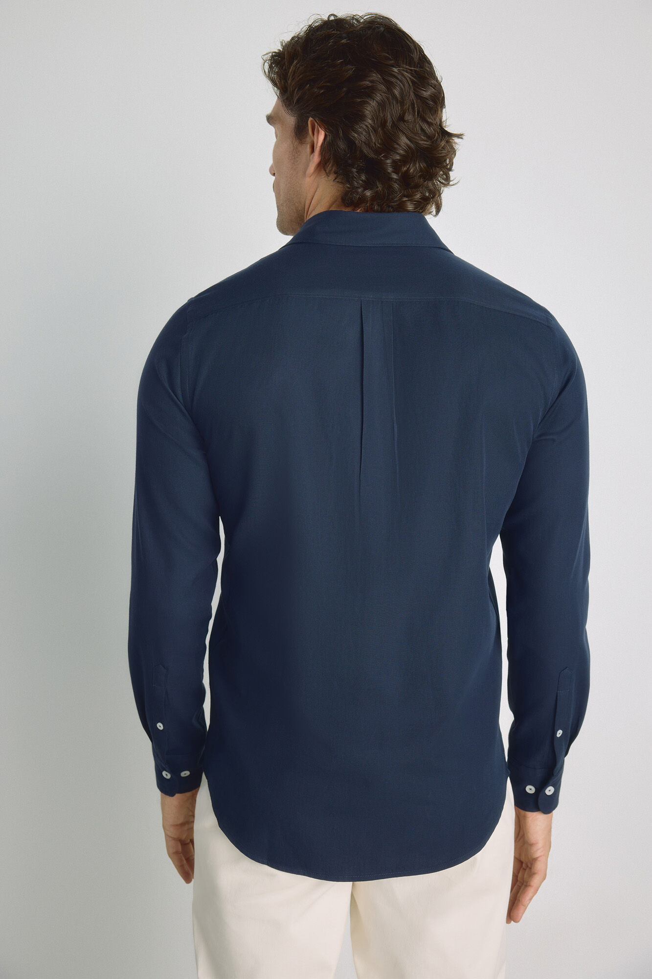 Milano Camisa lisa de manga larga Navy