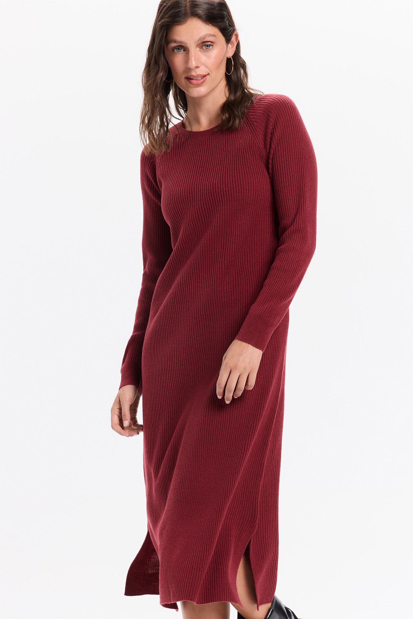 Milano Vestido midi de tejido Granate