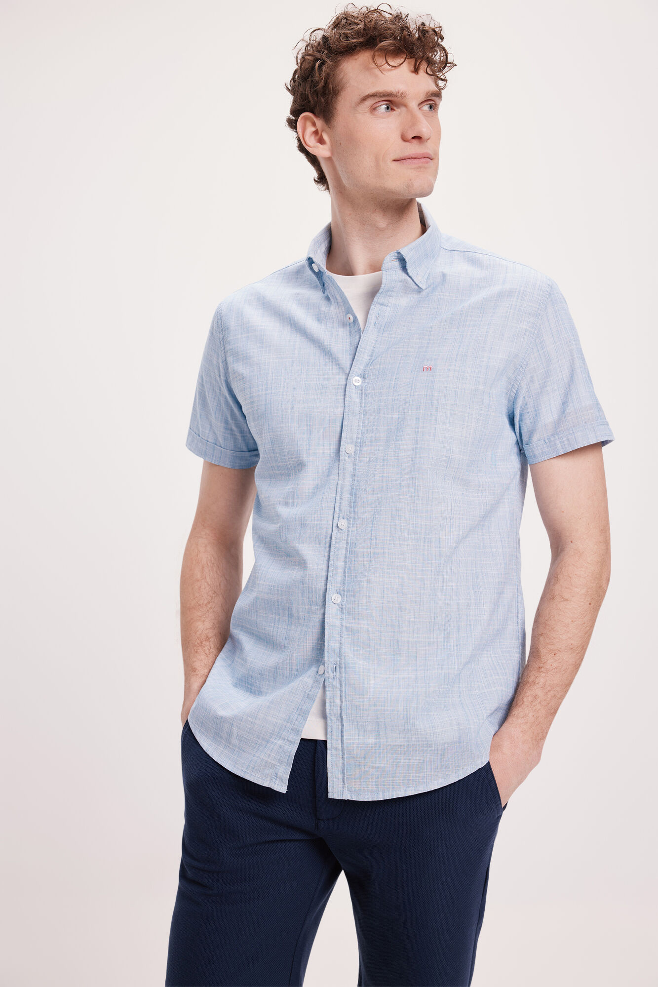 Milano Camisa Slub Lisa Azul