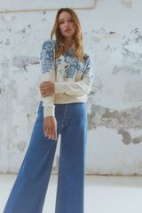 Milano Jersey con estampado floral en el cuello Azul