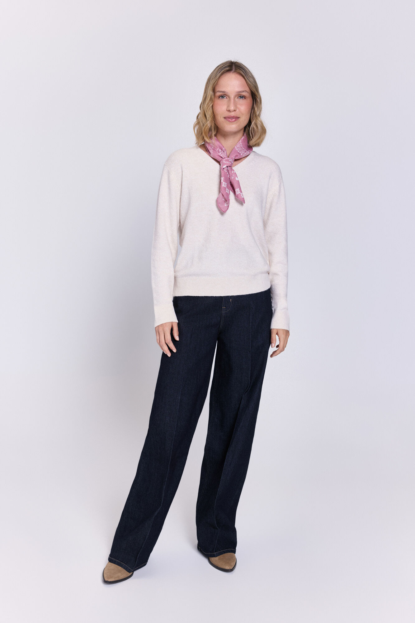 Milano Tejido jersey con cuello en pico Blanco