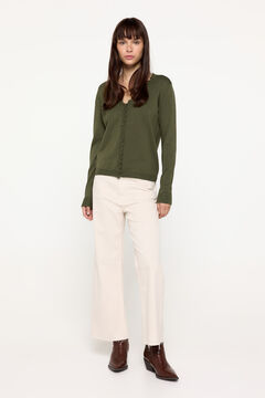 Fifty Outlet Cardigan de punto de viscosa con detalle ondas Kaki