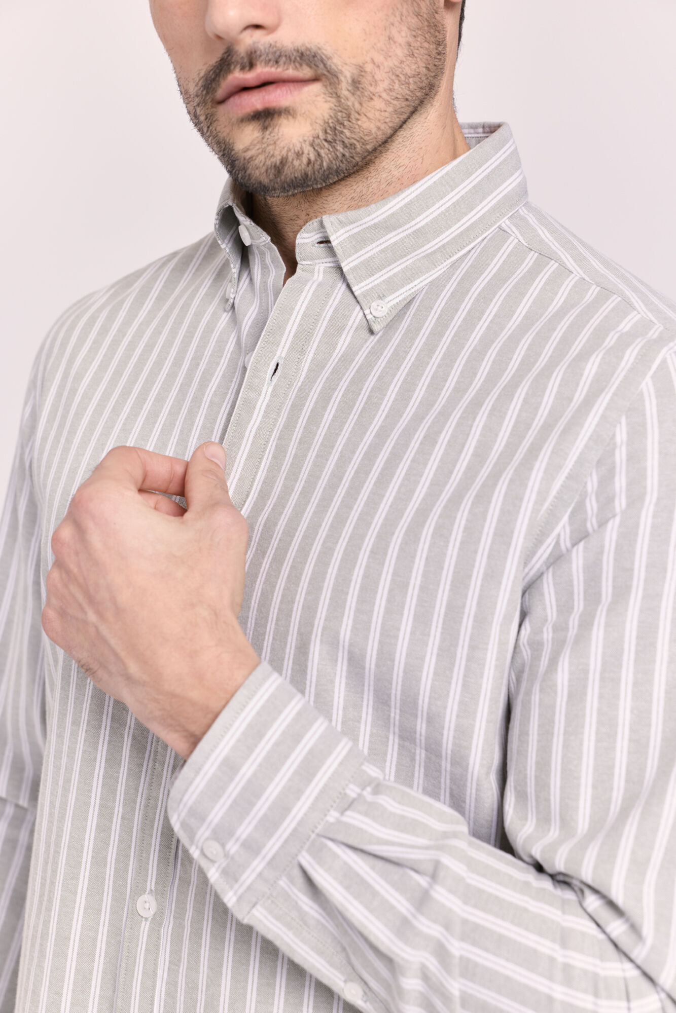 Milano Camisa rayas manga larga Kaki Claro