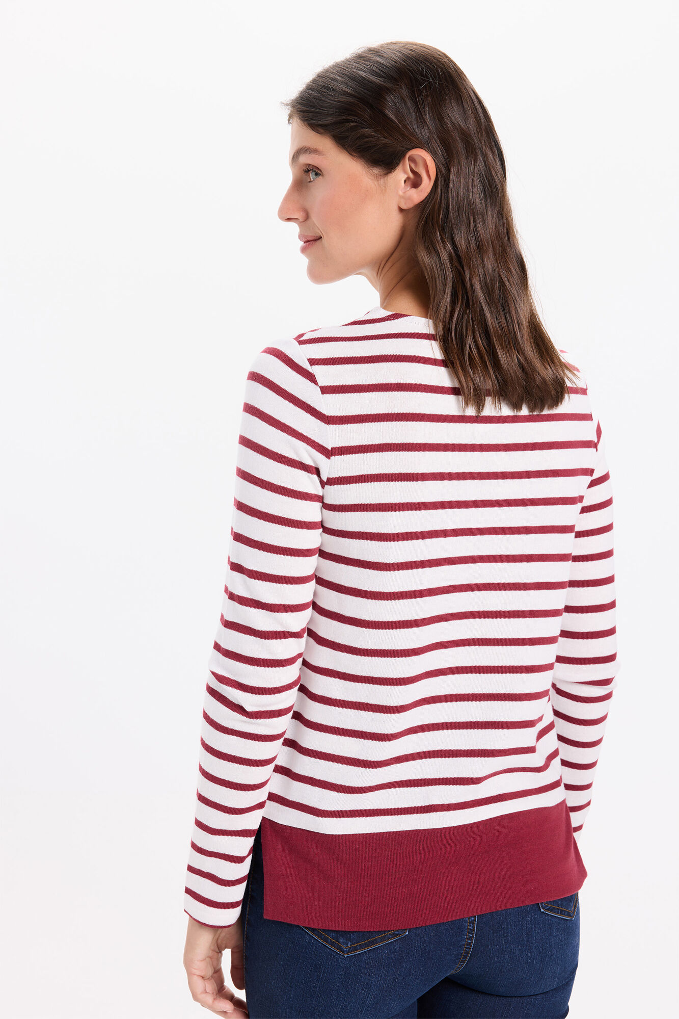 Milano playera de manga larga de algod&oacute;n grueso a rayas Granate