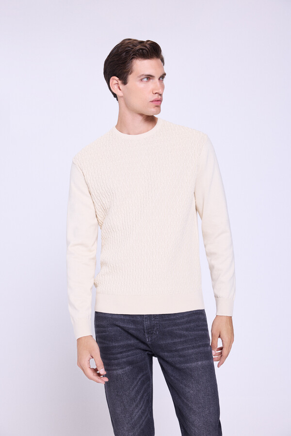 Milano Jersey de cuello redondo estructurado Beige