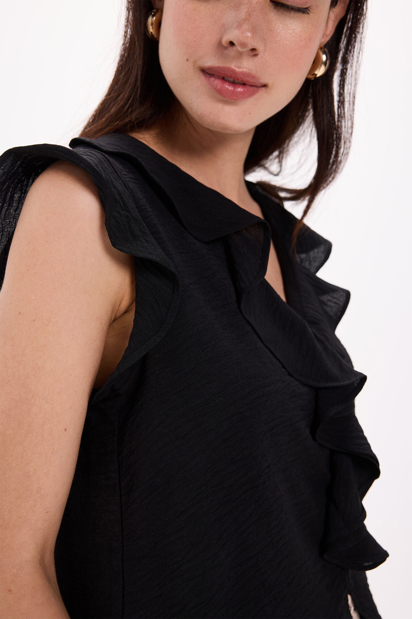 Milano Blusa fluida con volantes Negro