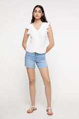 Fifty Outlet Blusa fruncido escote. Blanco