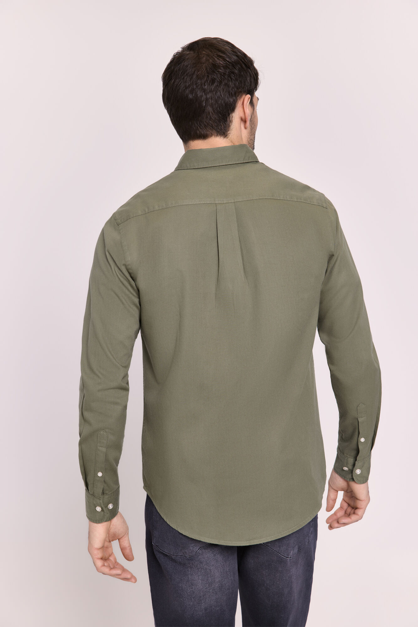 Milano Camisa lisa manga larga Kaki Oscuro