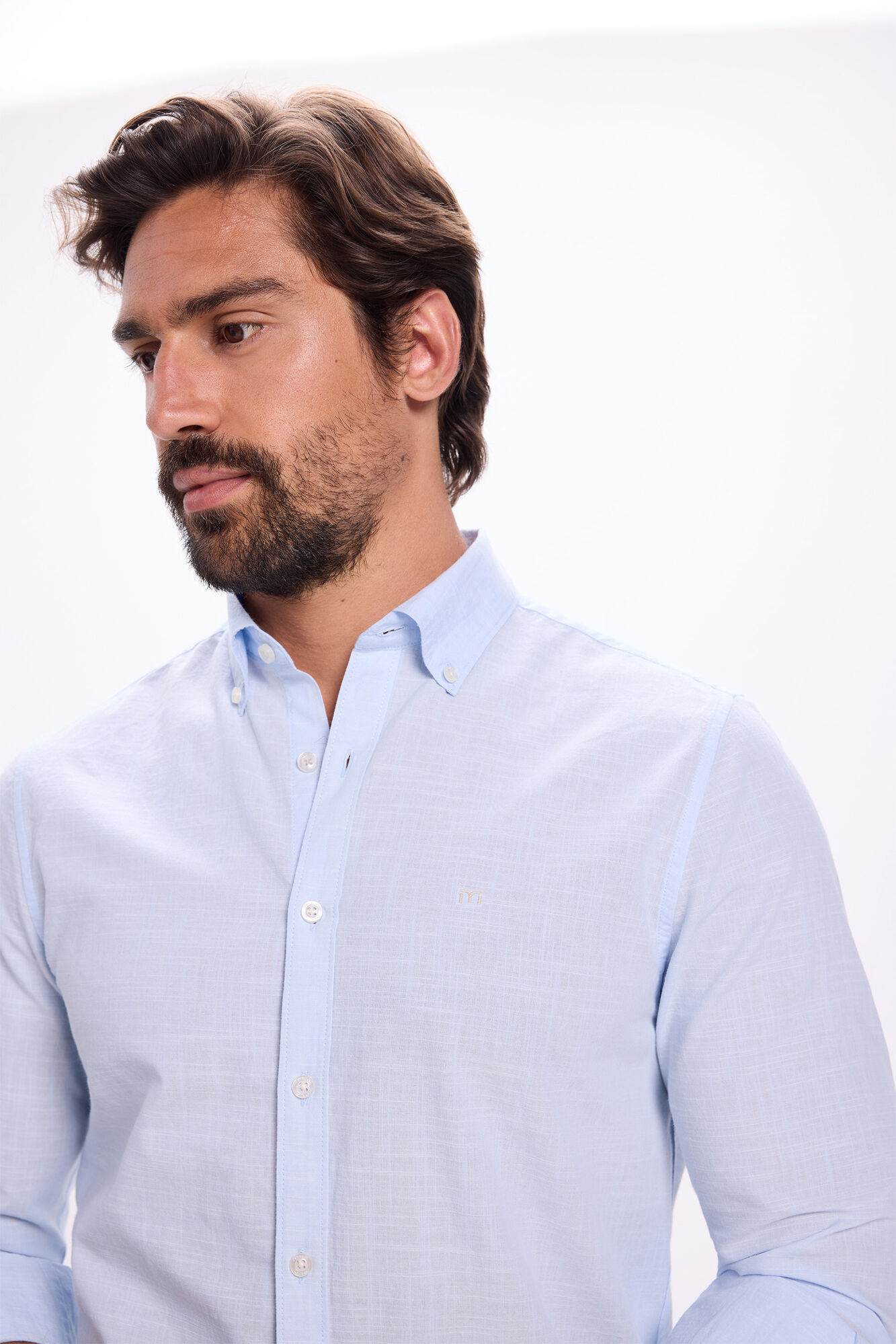 Milano Camisa Slub Lisa Azul Claro