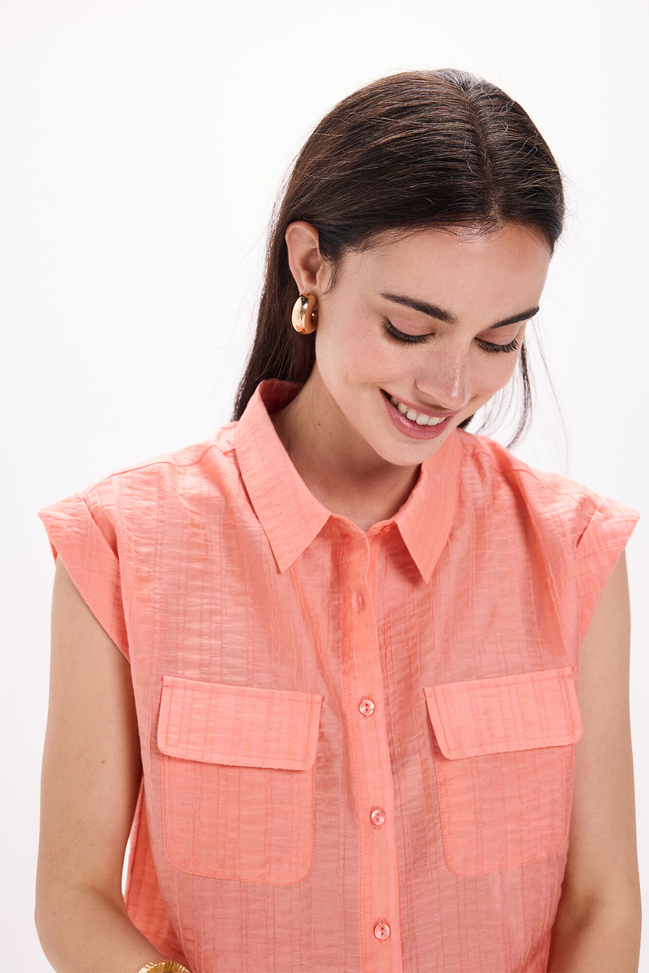 Milano Camisa fluida con bolsillos Coral