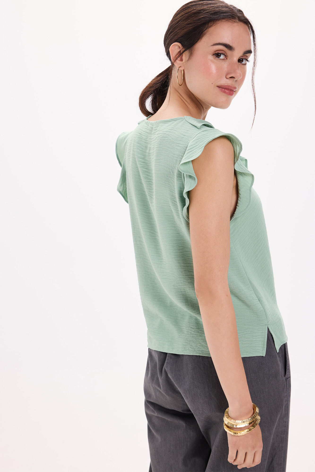 Milano Blusa fluida con volantes Verde
