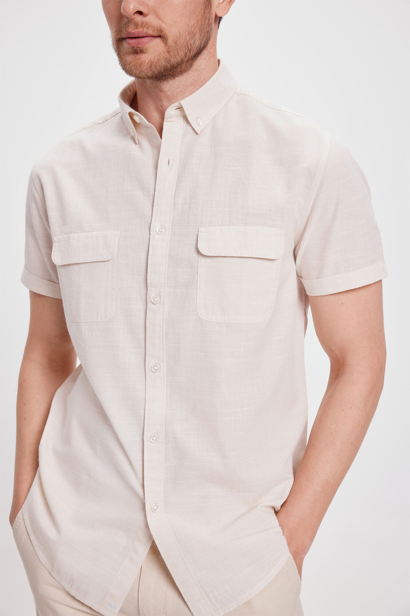 Milano Camisa Slub Lisa Bolsillos