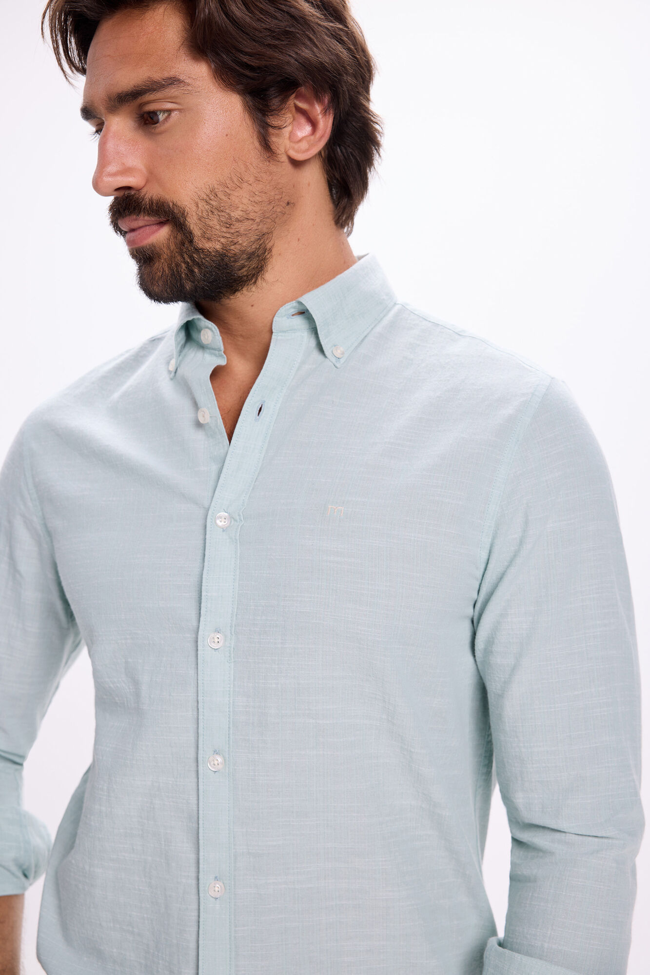 Milano Camisa Slub Lisa Azul