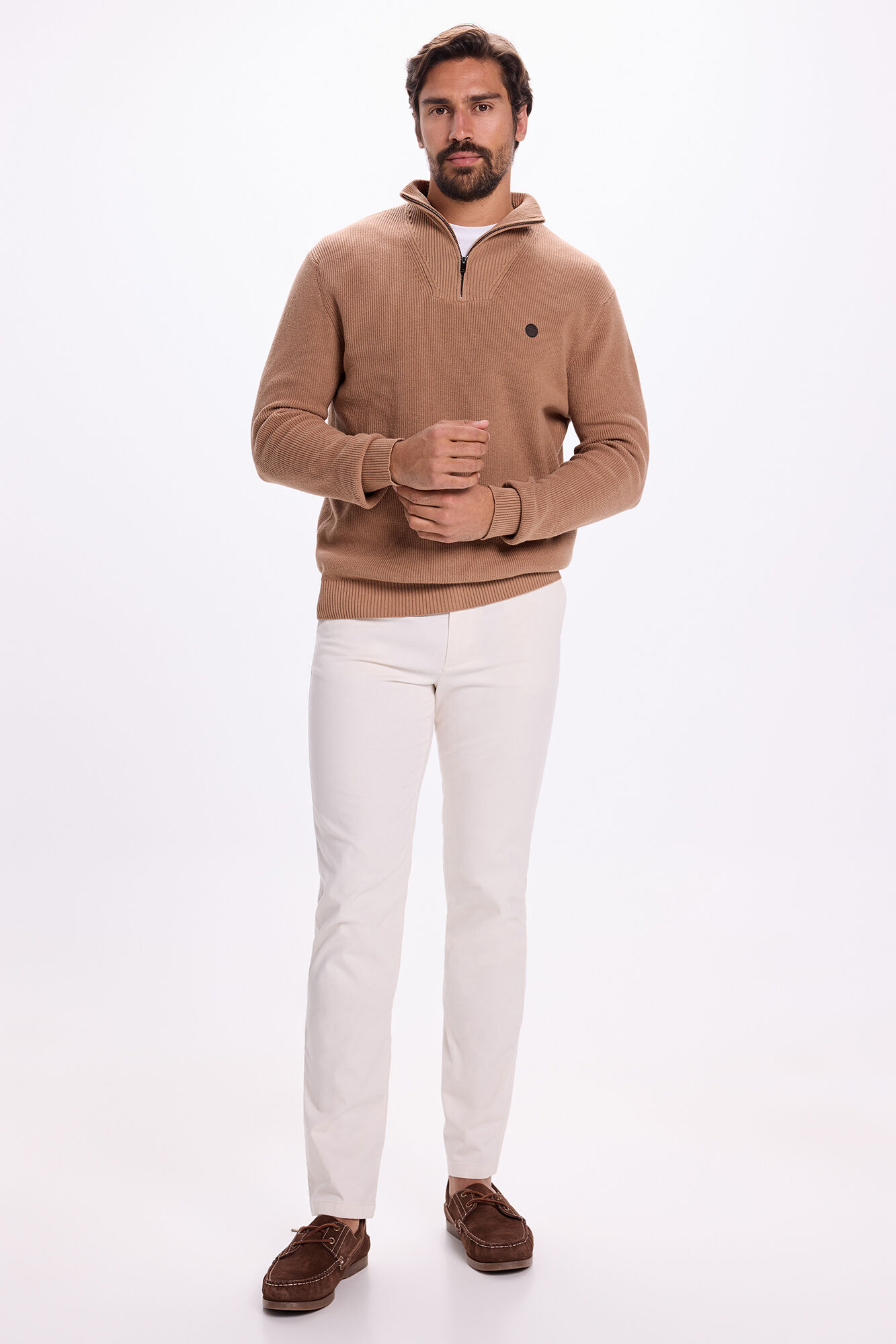 Milano Jersey media cremallera de algod&oacute;n Tostado