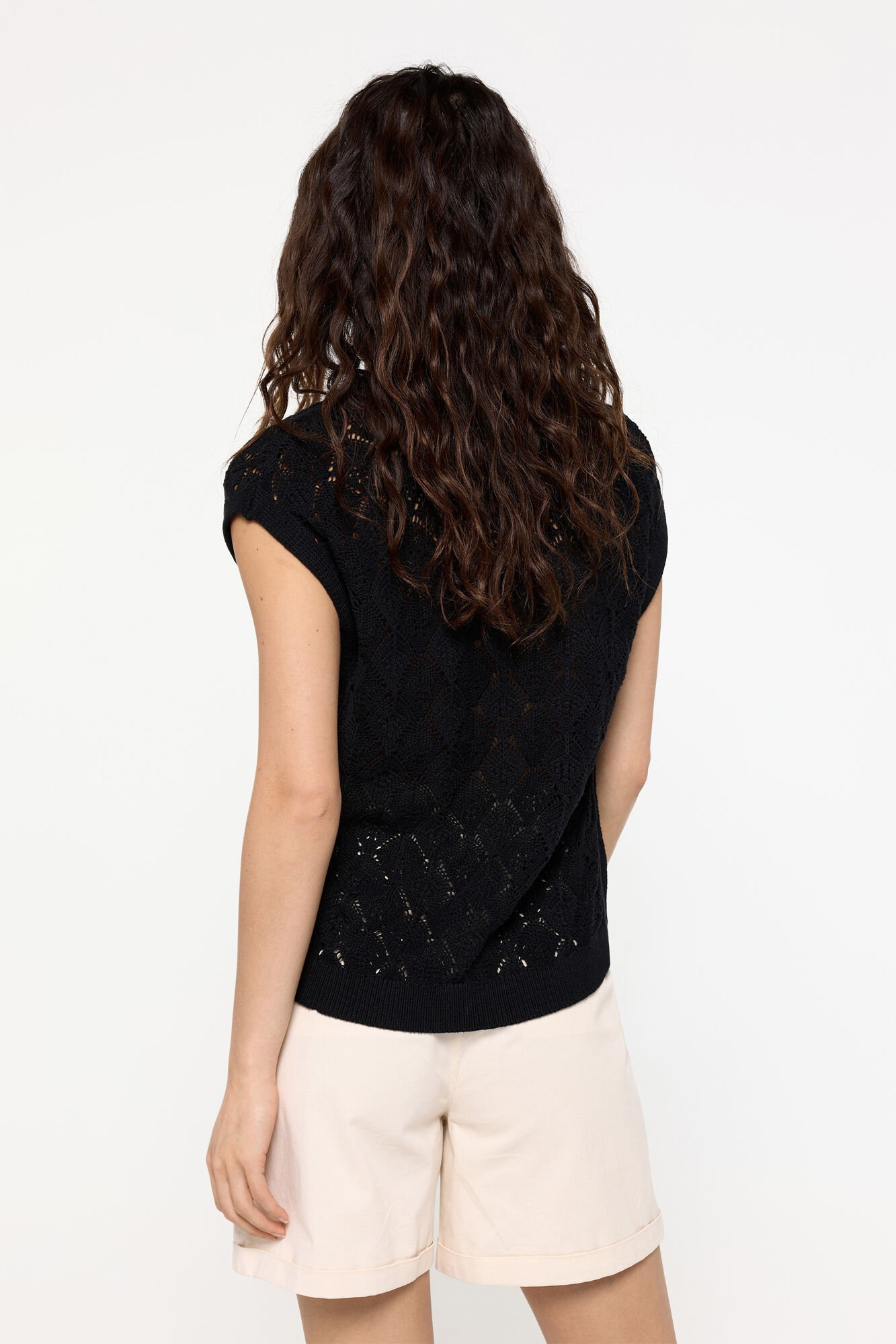 Milano Chaleco Algod&oacute;n Calado Cuello Pico Negro