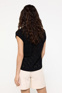 Fifty Outlet Chaleco Algodón Calado Cuello Pico Negro