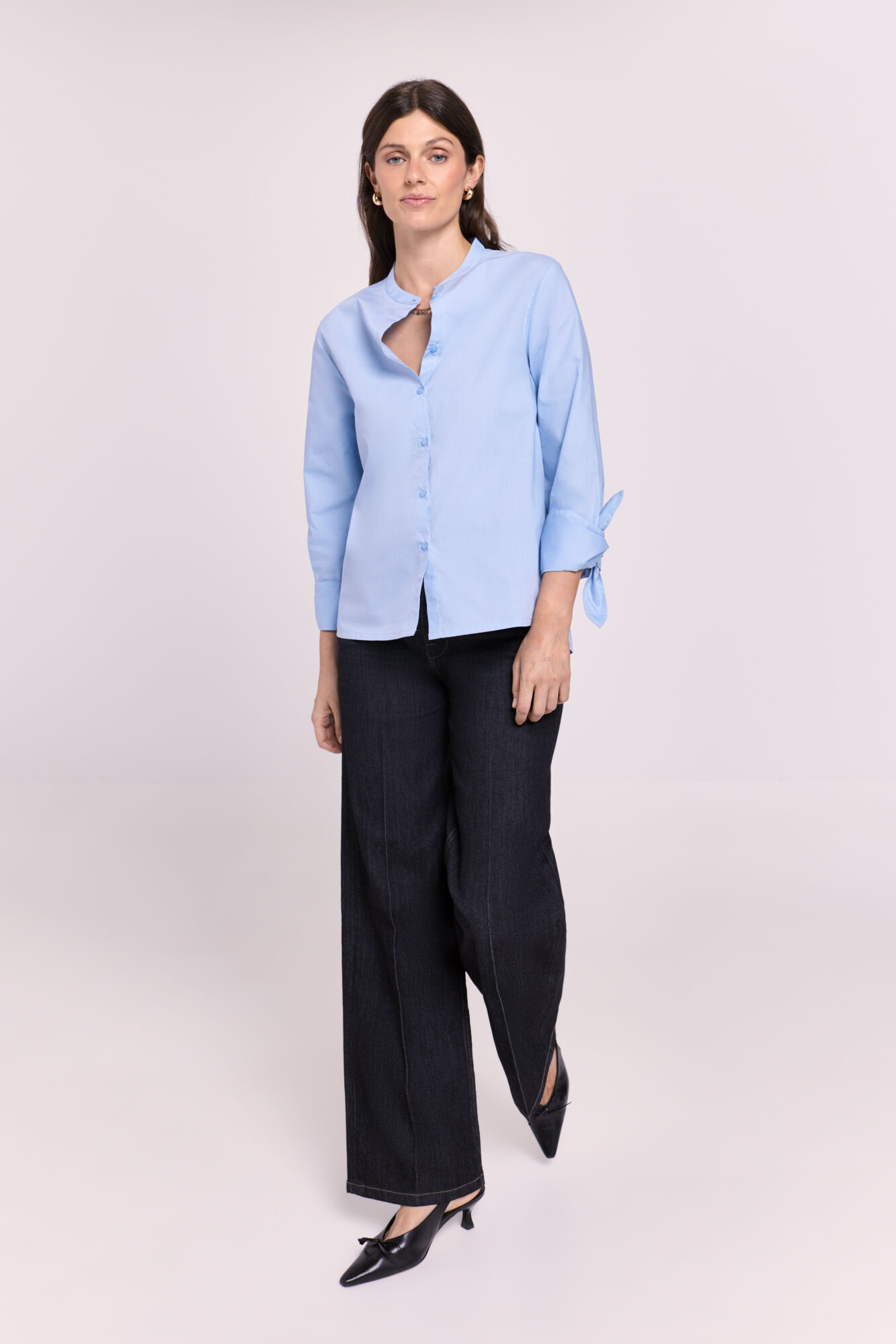 Milano Camisa cuello mao lisa Azul