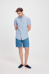 Milano Camisa Slub Lisa Bolsillos Azul