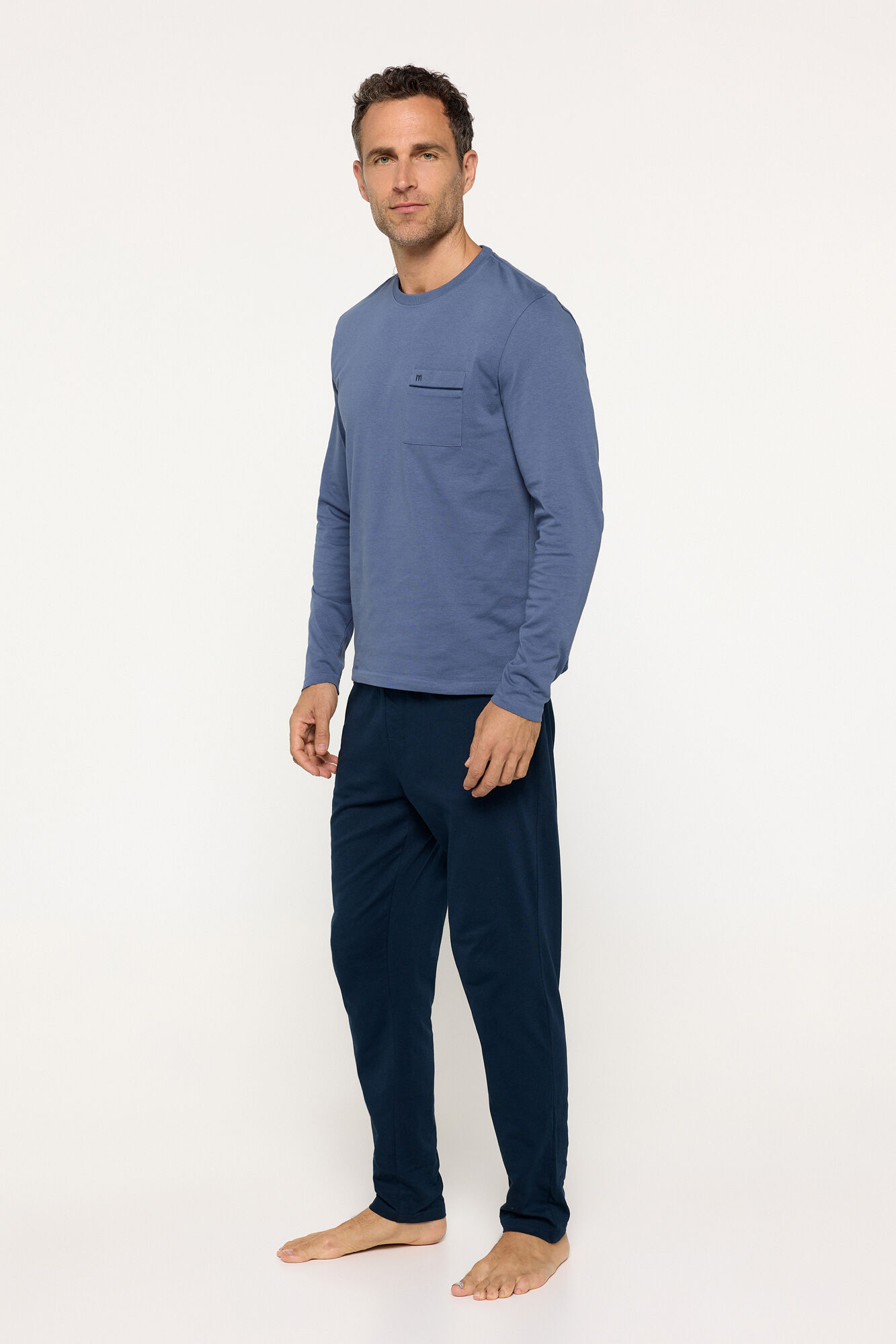 Milano Pijama manga larga. Calidad single jersey algod&oacute;n Navy