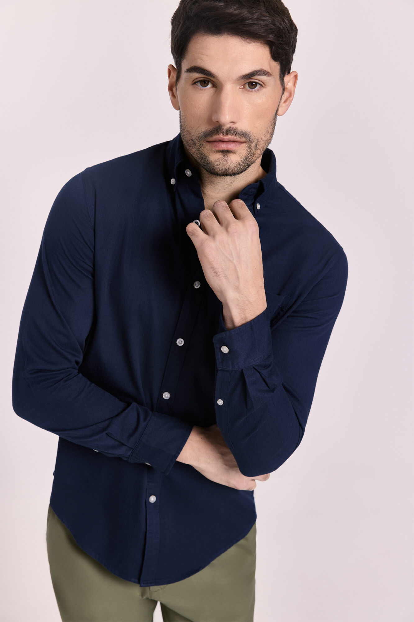 Milano Camisa lisa manga larga Navy