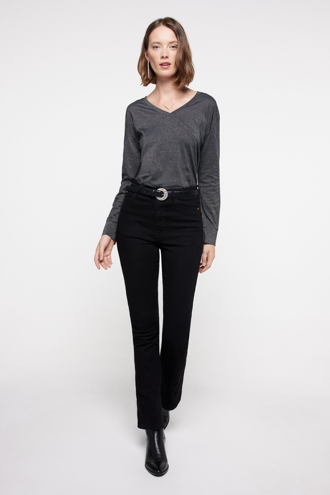 Milano Camiseta Rayas Lurex Gris Claro