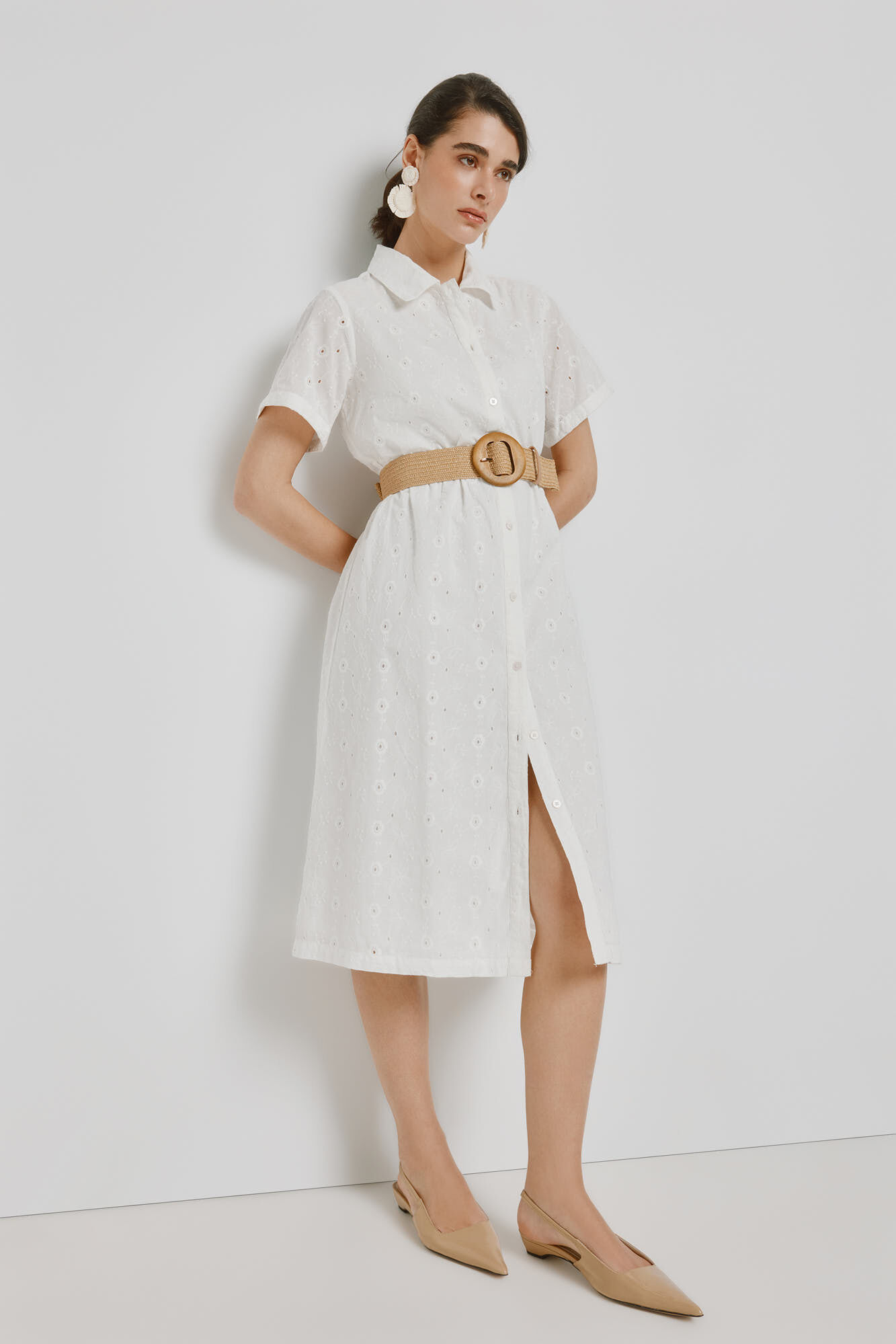 Milano Vestido de mezclilla con escote en pico Marfil