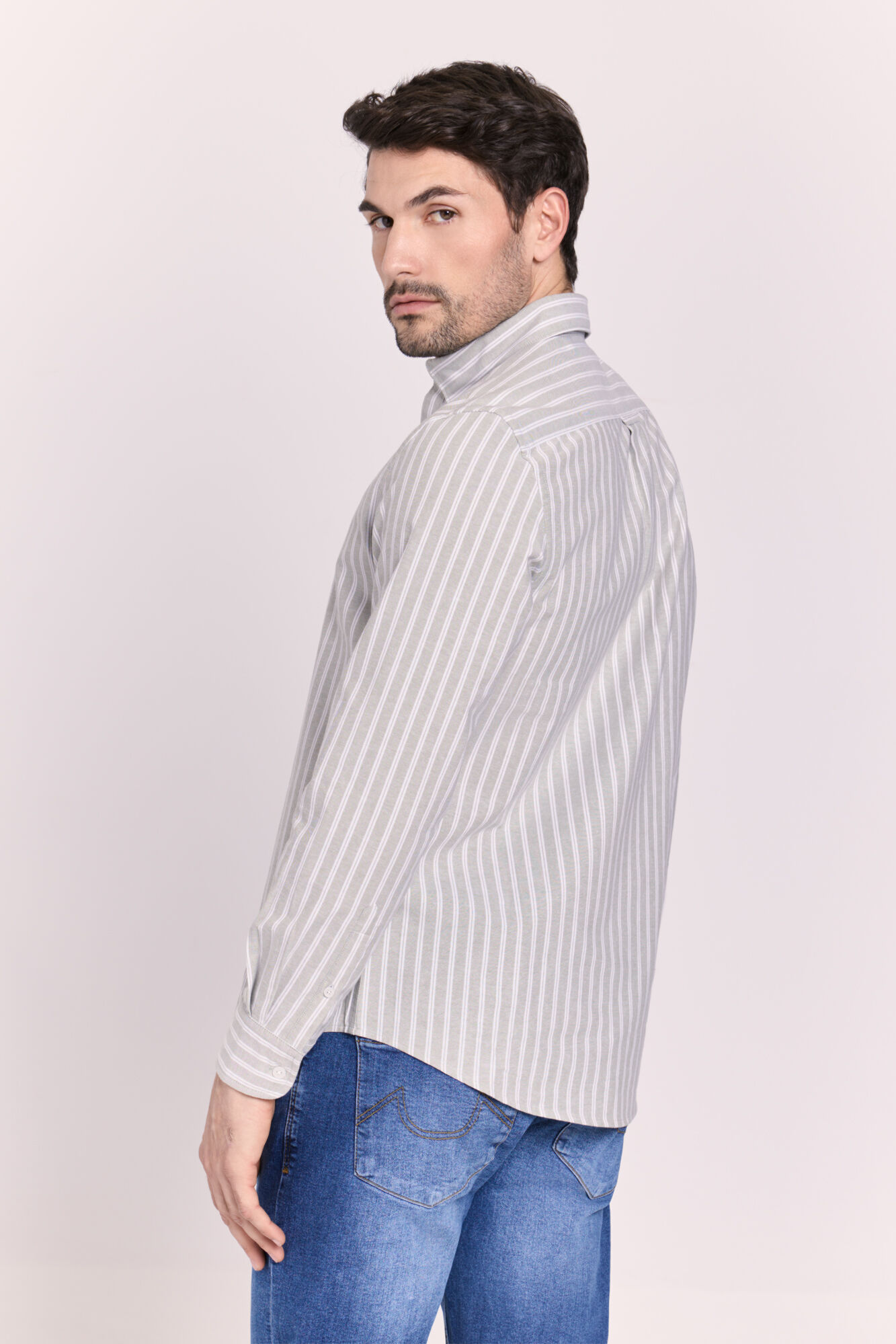 Milano Camisa rayas manga larga Kaki Claro