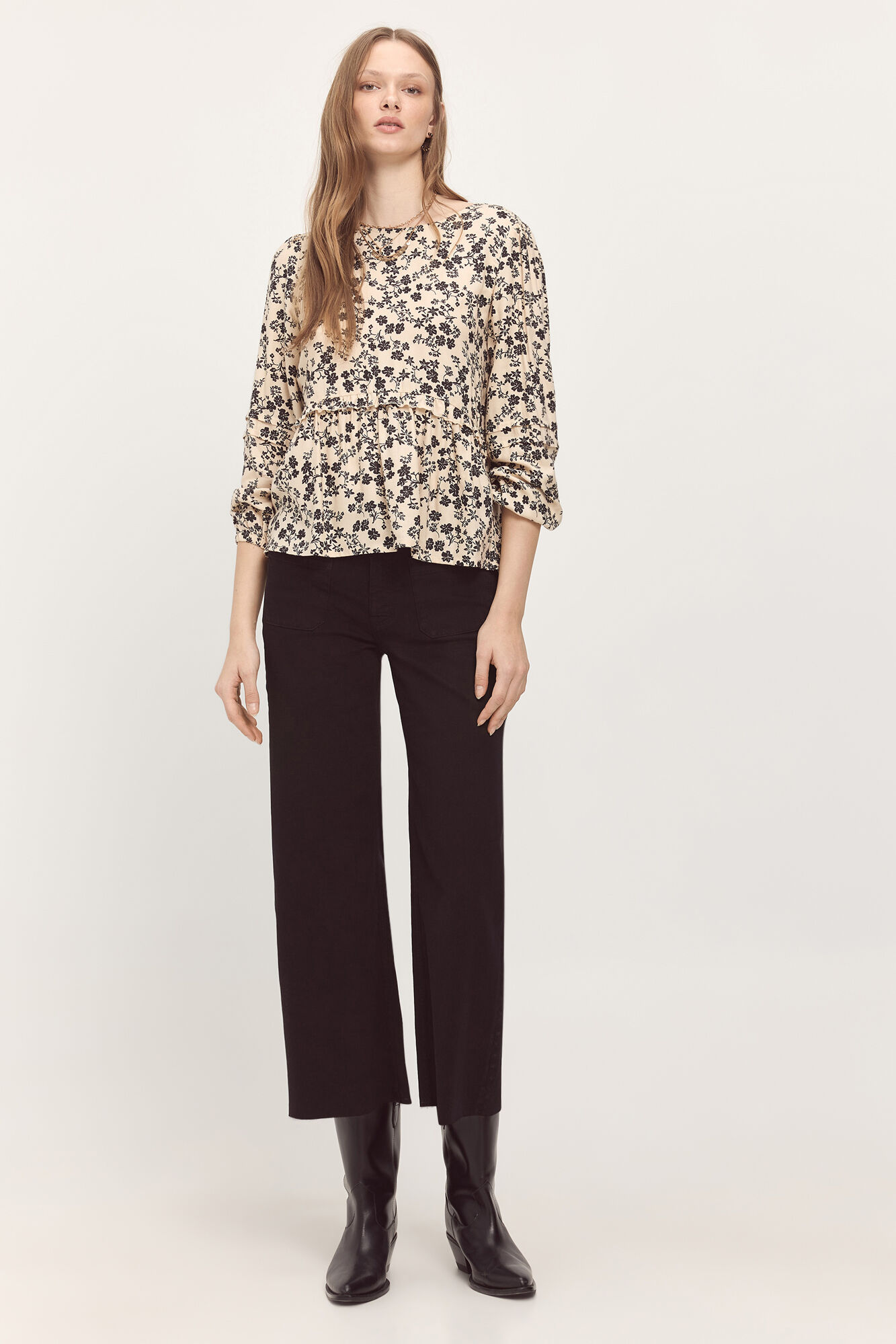 Milano Blusa con volante natural