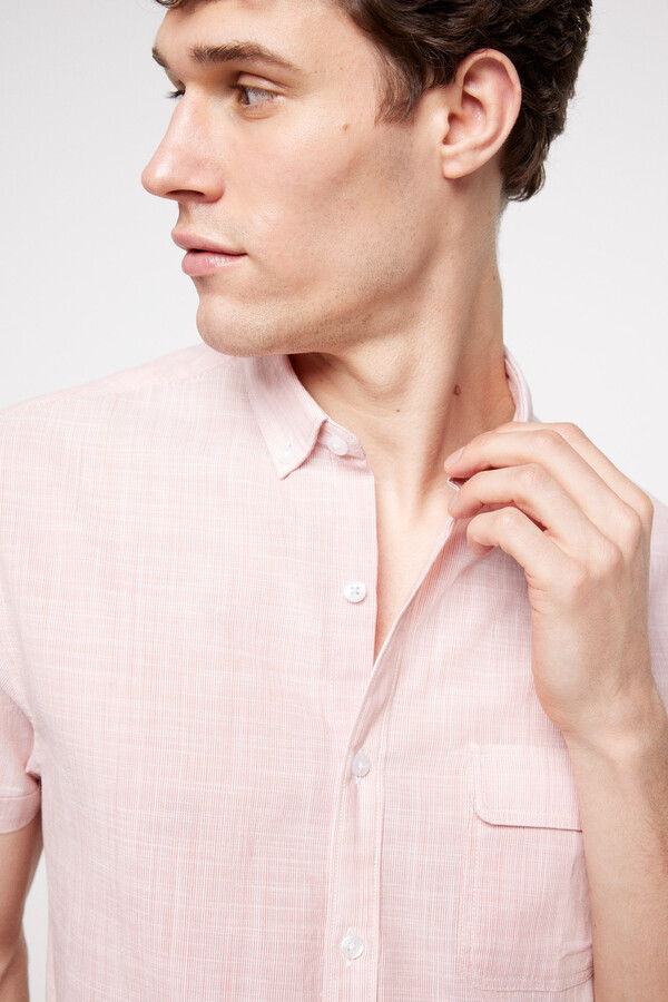 Milano Camisa rayas aspecto lino. Rojo