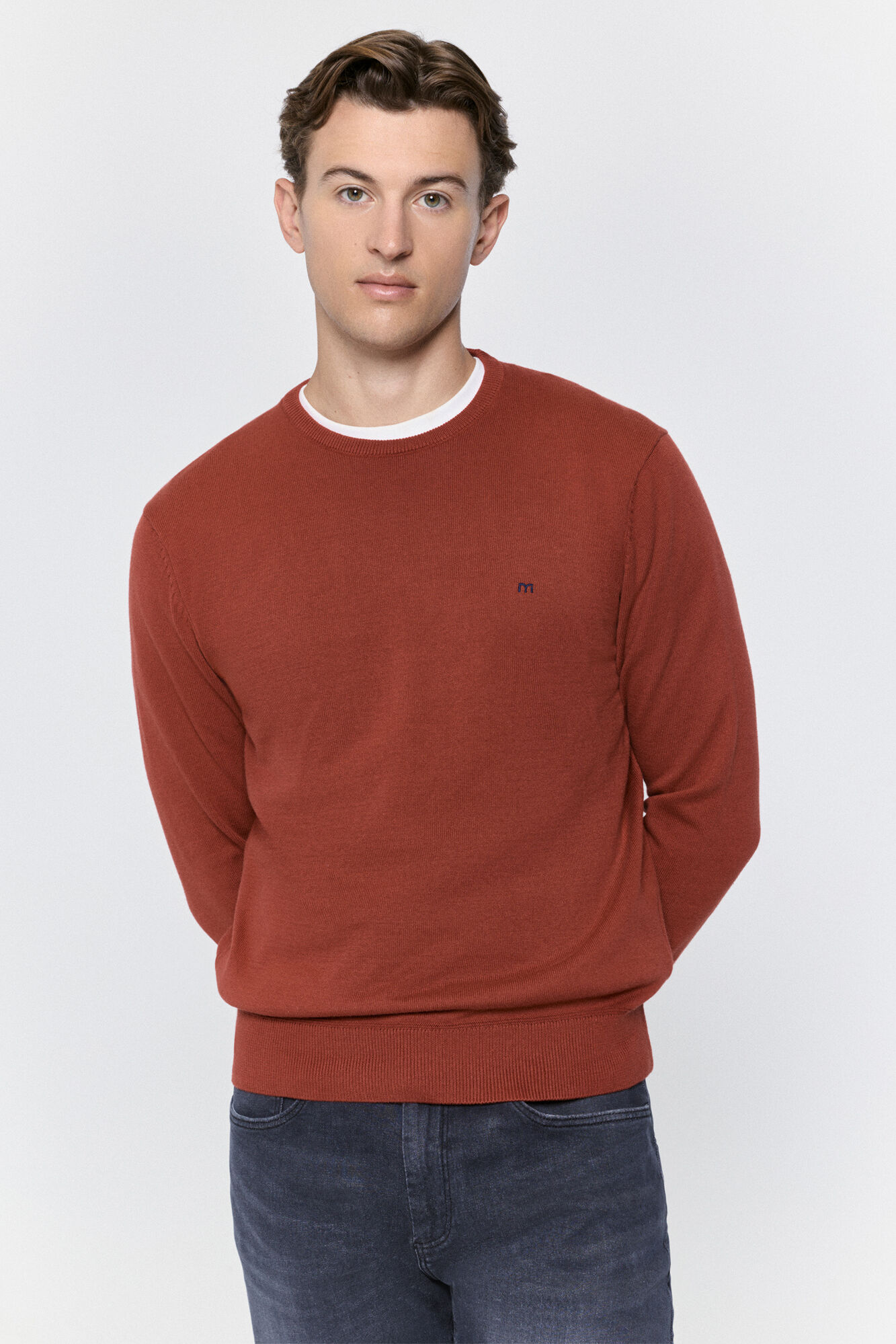 Milano Jersey b&aacute;sico de cuello redondo ajustado Naranja