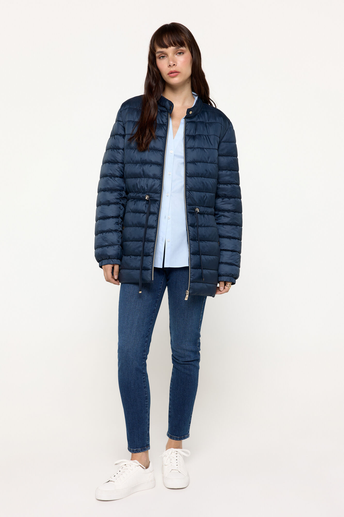 Milano Abrigo acolchado cuello alto corte cintura Navy