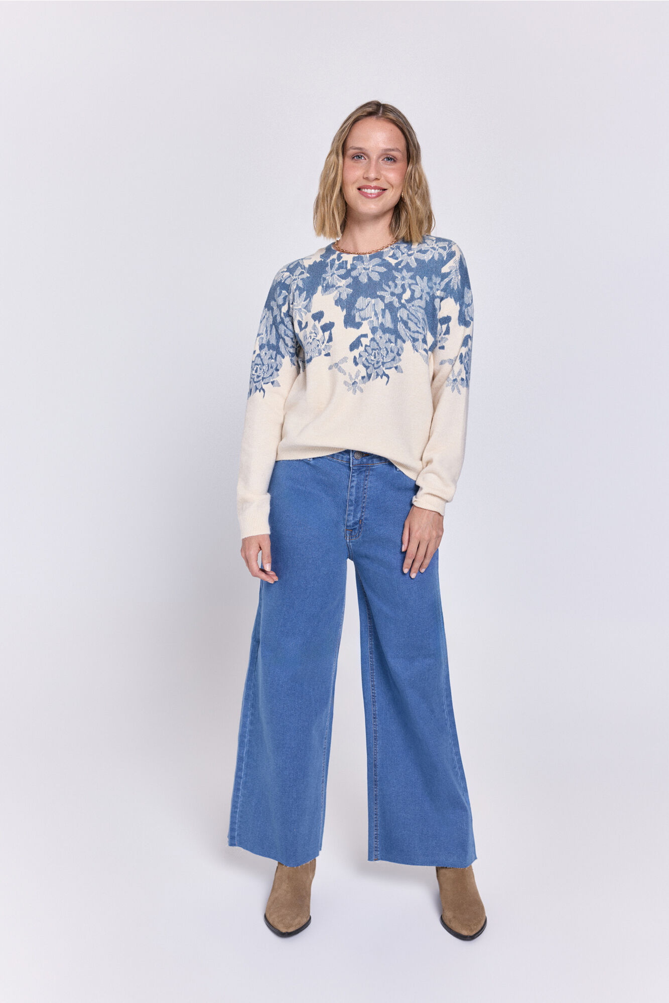 Milano Jersey con estampado floral en el cuello Azul