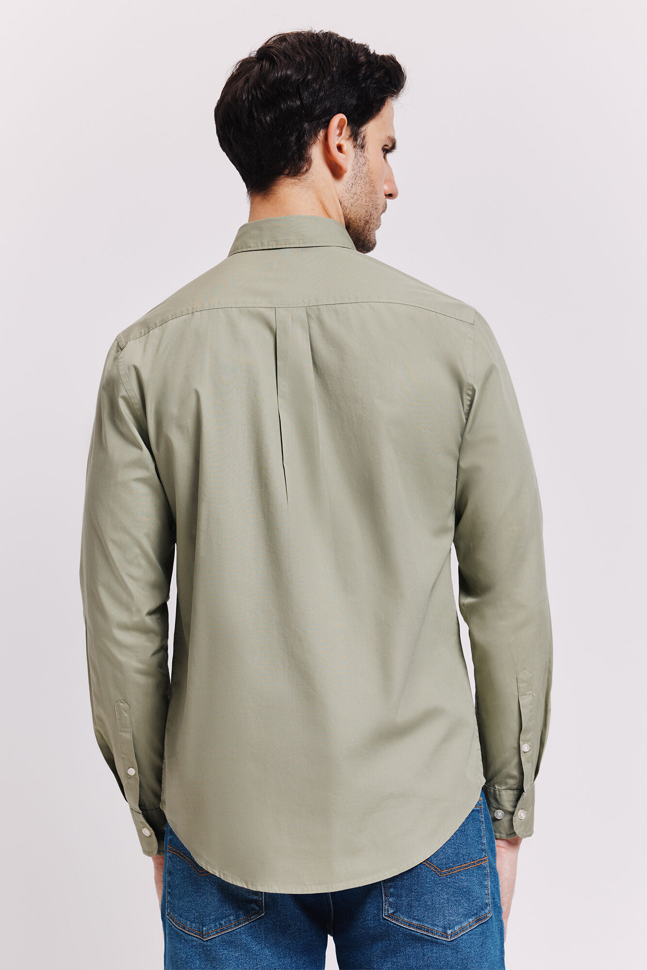 Milano Camisa lisa manga larga Kaki Claro