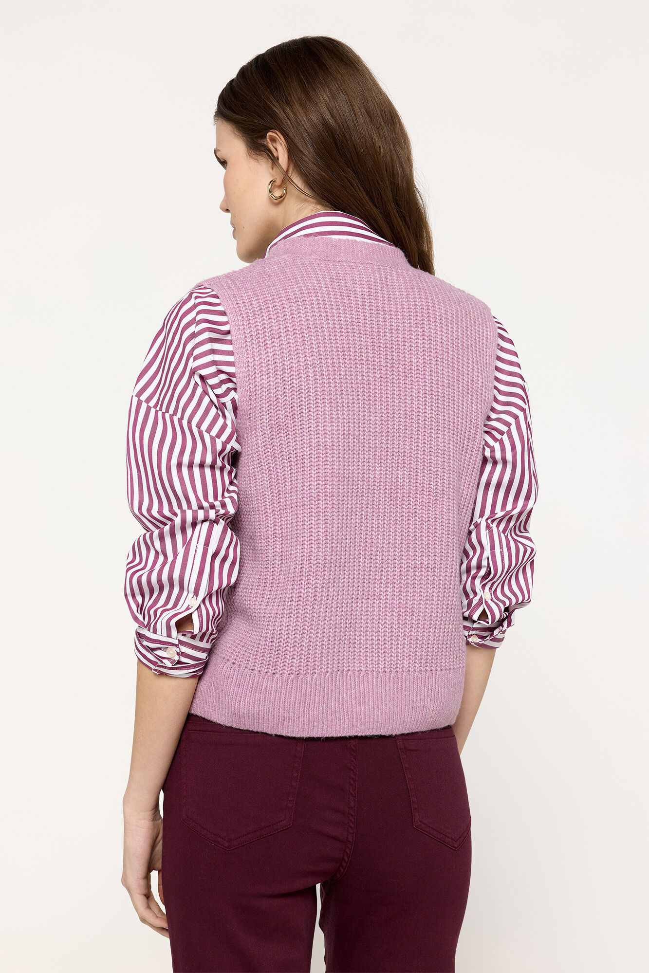 Milano Top chaleco punto grueso botones frontales Rosa