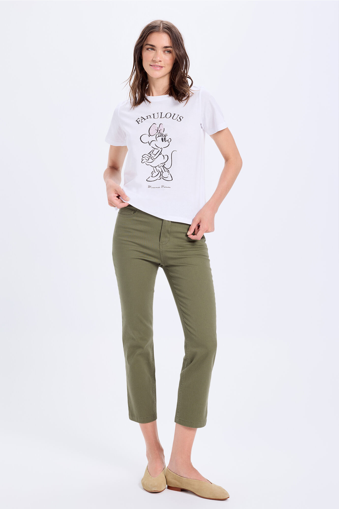 Milano Playera estampada de Minnie Mouse con aplicaci&oacute;n de pedrer&iacute;a en el lazo o lazo Blanco