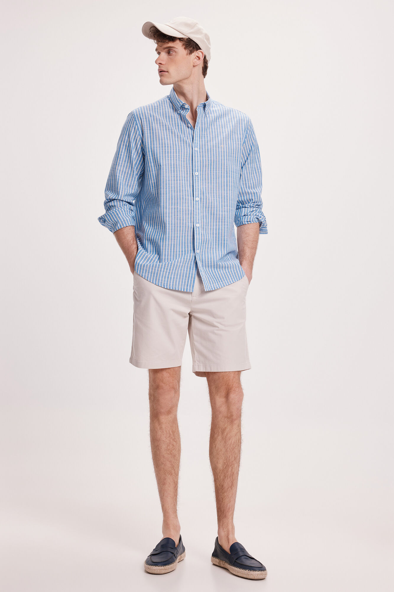 Milano Camisa Slub Rayas Azul