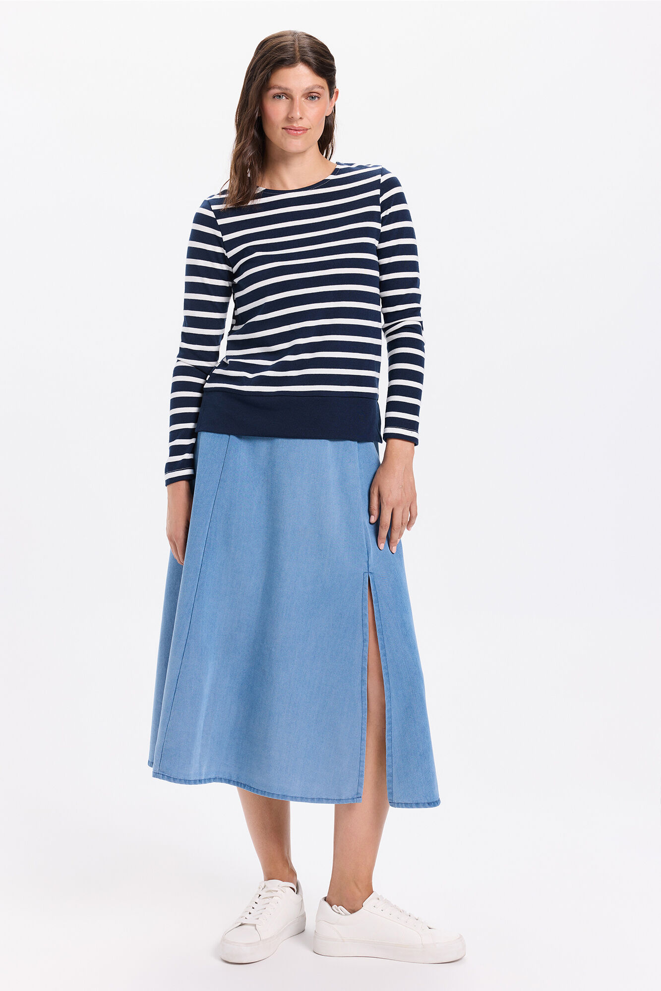 Milano playera de manga larga de algod&oacute;n grueso a rayas Azul