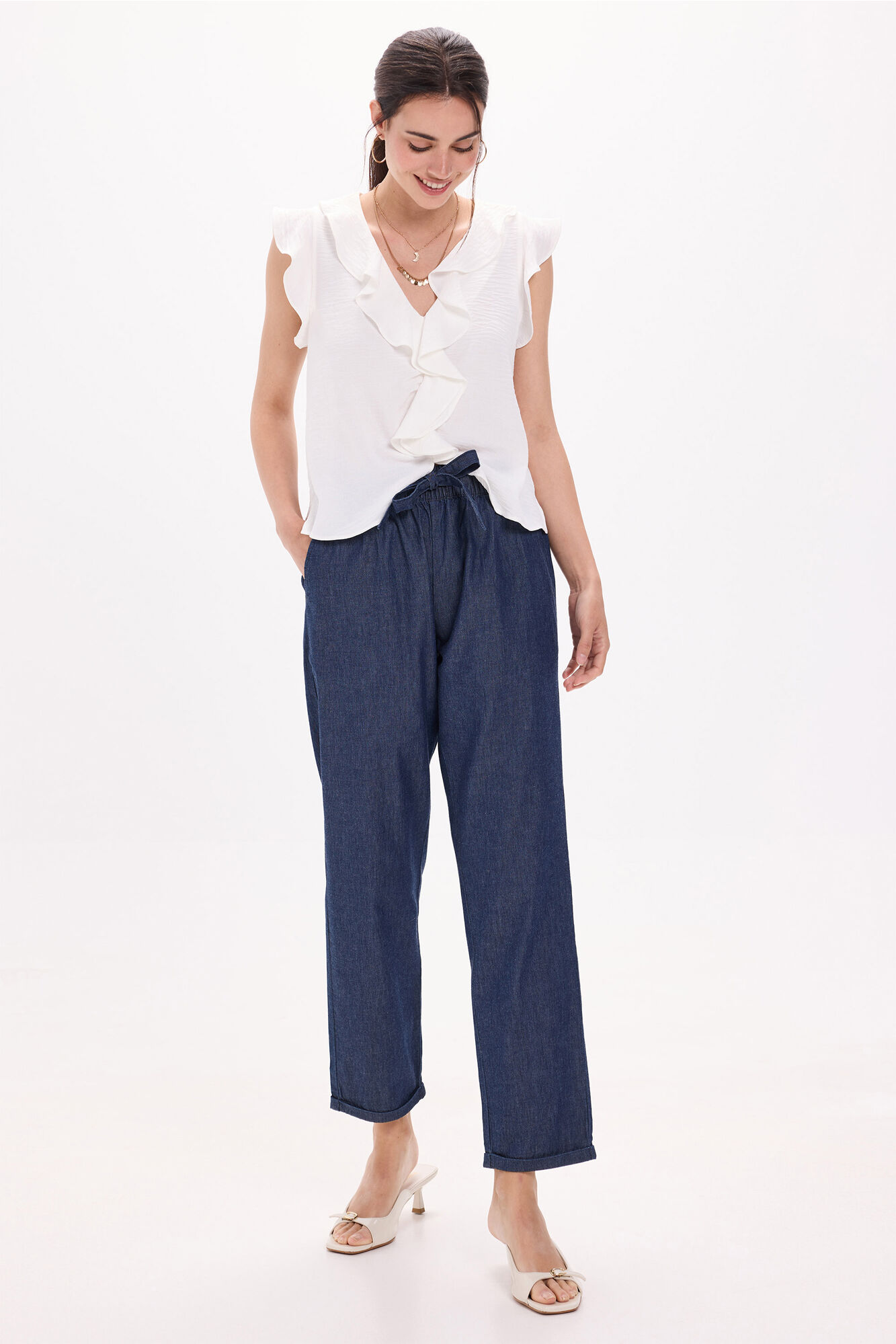 Milano Blusa fluida con volantes Blanco