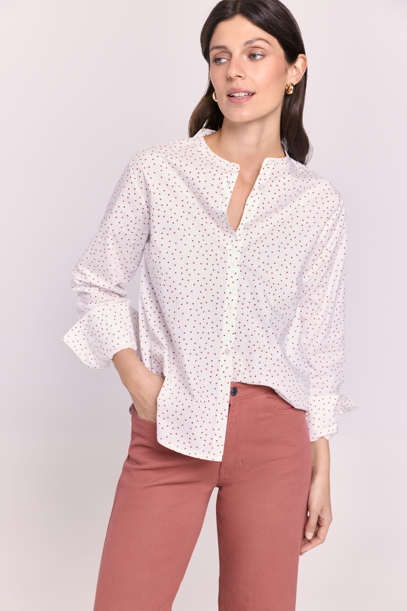 Milano Camisa cuello mao estampada Coral