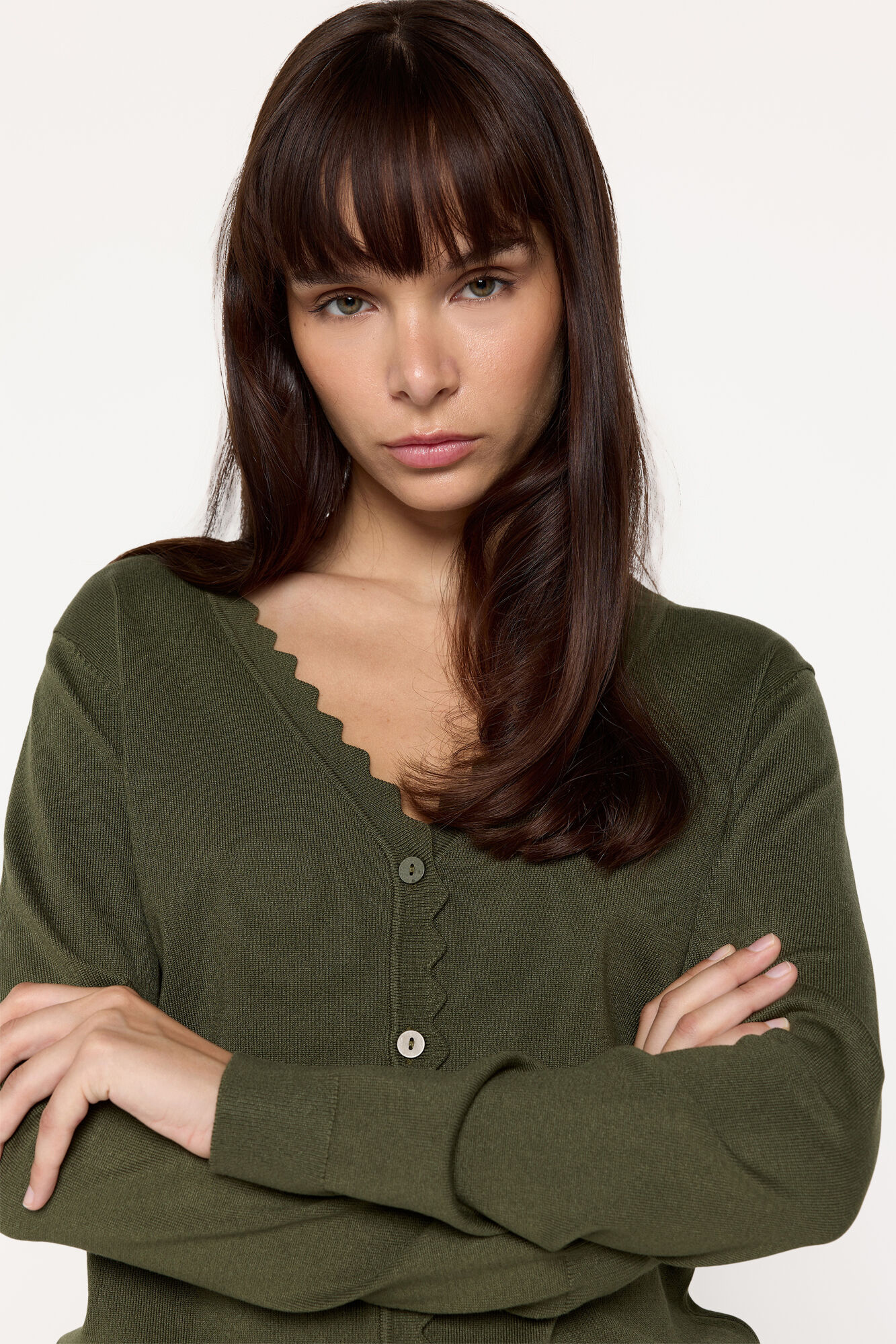 Milano Cardigan de punto de viscosa con detalle ondas Kaki