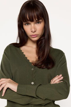 Fifty Outlet Cardigan de punto de viscosa con detalle ondas Kaki