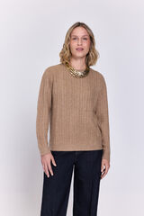 Milano Jersey de cuello redondo ajustado trenzado estructurado Beige/Claro