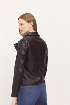 Fifty Outlet Cazadora corta tipo biker efecto piel Negro