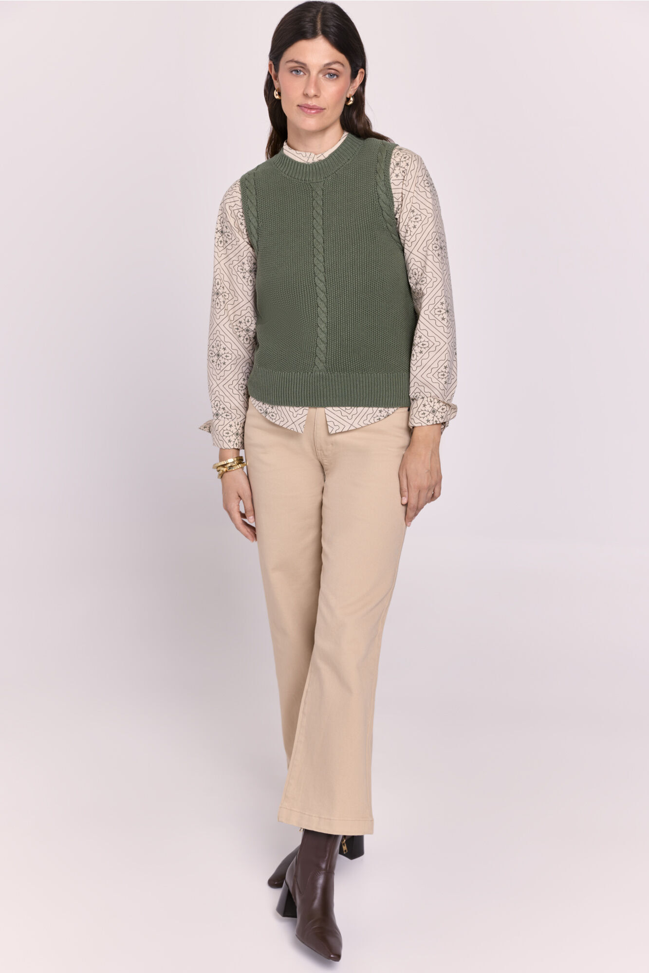 Milano Chaleco de tejido con detalle trenzado Kaki Oscuro